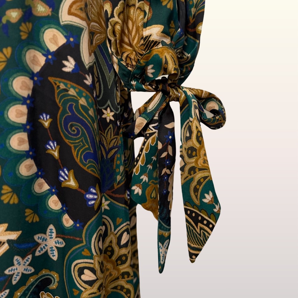 NWT Farm Rio Jaipur Black Maxi Dress Medium Green Paisley Open Back Long Sleeve - Picture 9 of 13